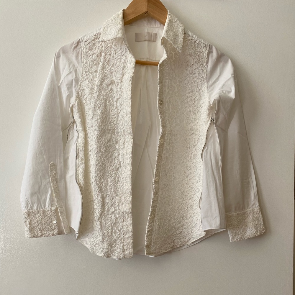Vintage Lace Overlay Button Down Shirt